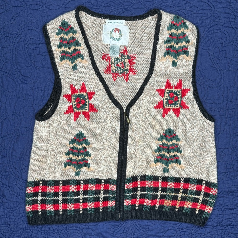 Christopher & Banks Vintage 1990s Sweater‎ Vest Small Christmas Themed Had Knit